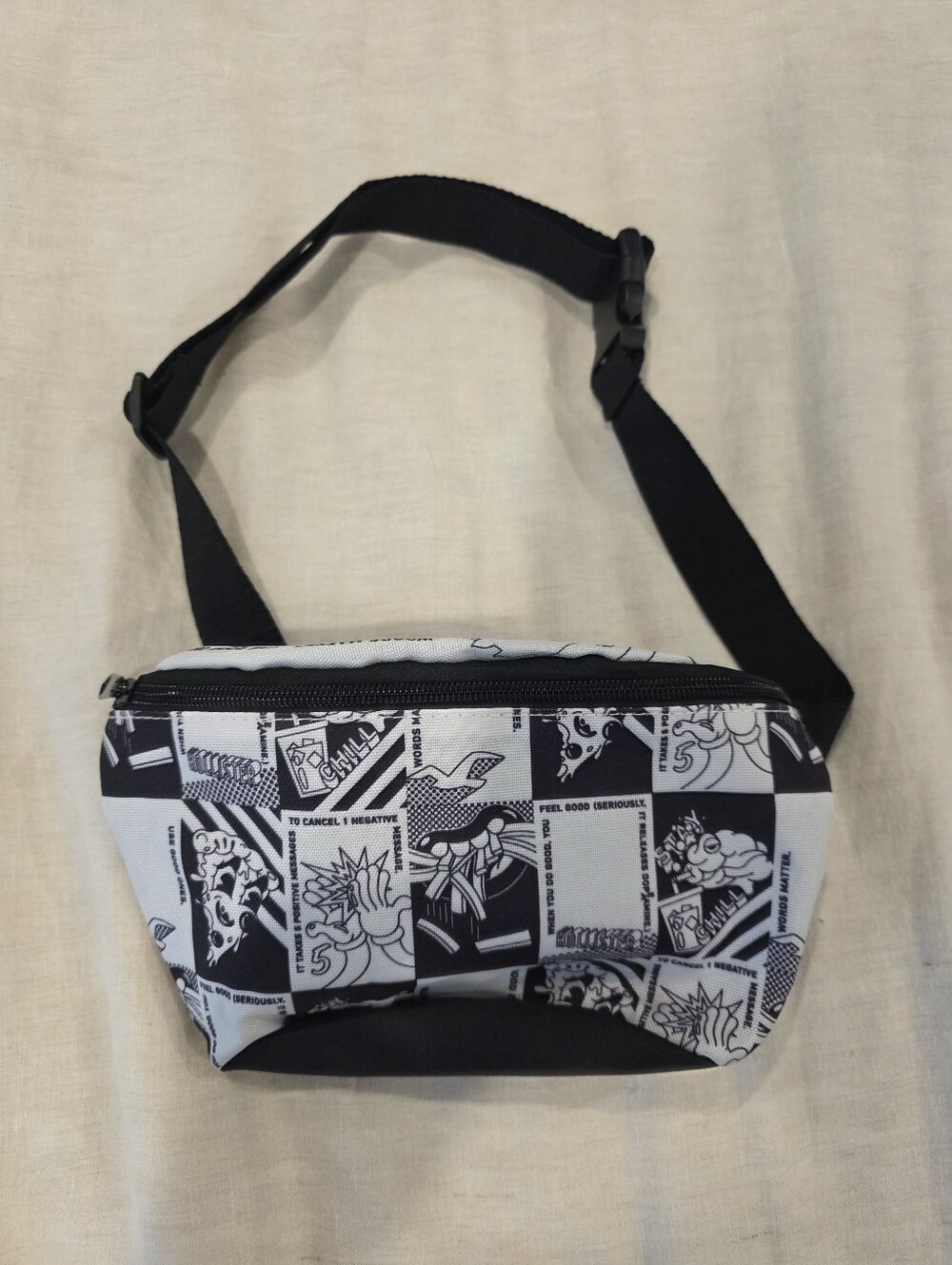 Hollister Comic Print Black & White Fanny Pack